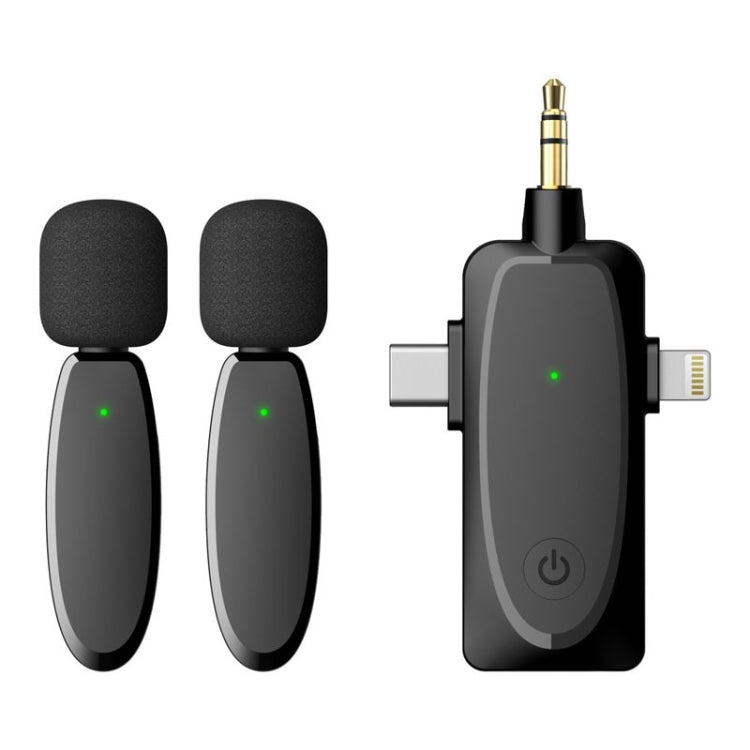 Microfones Lapela Sem Fios Mini 3 em 1 para iPhone / Android / Câmara com Função de Redução de Ruído, Um por Dois