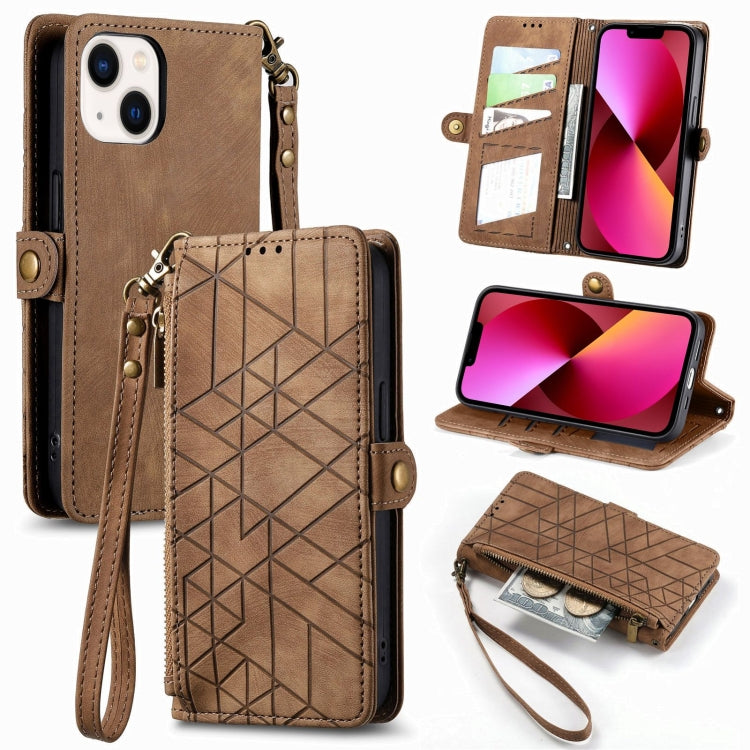 Geometric Zipper Wallet Side Buckle Leather Phone Case, For iPhone 14 Pro Max, For iPhone 7 / 8 / SE 2022, For iPhone 13 Pro Max, For iPhone 13 Pro, For iPhone 13, For iPhone 12 / 12 Pro, For iPhone 12 Pro Max, For iPhone 11 Pro Max