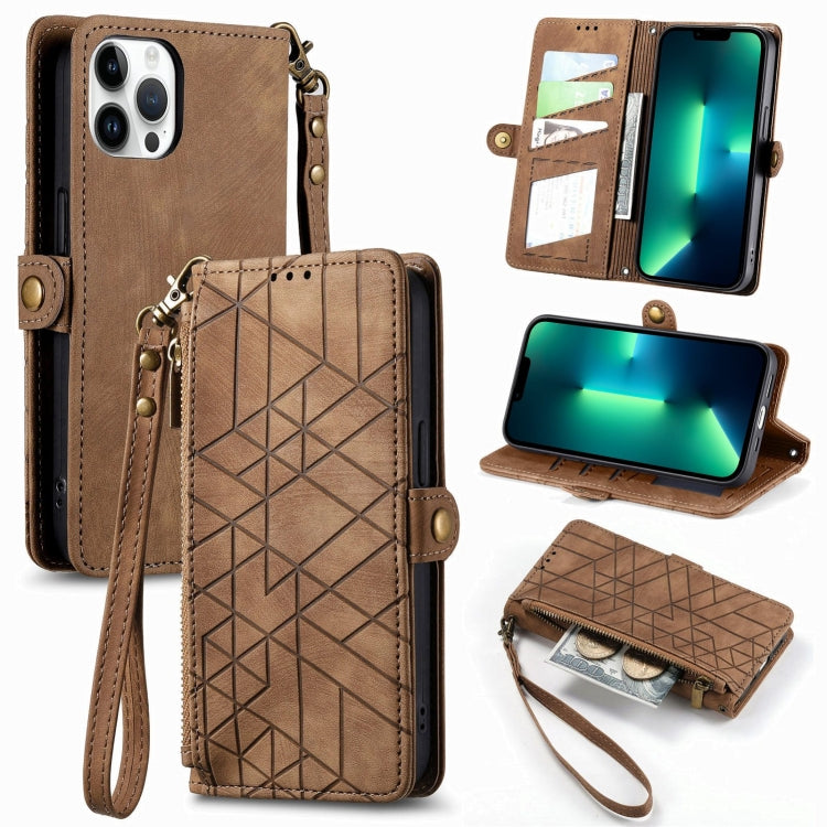 Geometric Zipper Wallet Side Buckle Leather Phone Case, For iPhone 14 Pro Max, For iPhone 7 / 8 / SE 2022, For iPhone 13 Pro Max, For iPhone 13 Pro, For iPhone 13, For iPhone 12 / 12 Pro, For iPhone 12 Pro Max, For iPhone 11 Pro Max