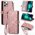 Geometric Zipper Wallet Side Buckle Leather Phone Case, For iPhone 14 Pro Max, For iPhone 7 / 8 / SE 2022, For iPhone 13 Pro Max, For iPhone 13 Pro, For iPhone 13, For iPhone 12 / 12 Pro, For iPhone 12 Pro Max, For iPhone 11 Pro Max