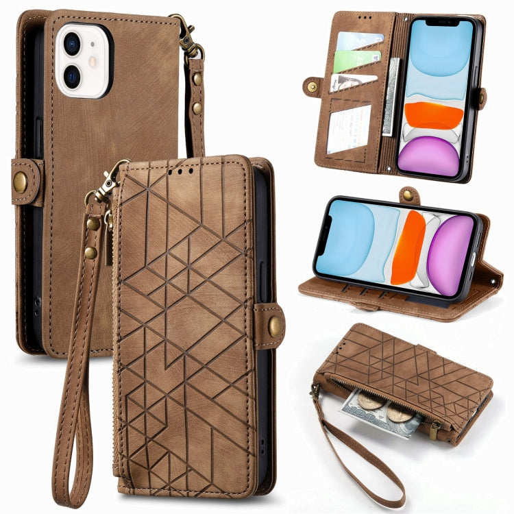 Capa de Telemóvel em Pele com Fecho Lateral e Carteira com Zíper Geométrico, Para iPhone 11, Para iPhone 11 Pro, Para iPhone X / XS, Para iPhone XR, Para iPhone XS Max, Para iPhone 7 Plus / 8 Plus, Para iPhone 6 Plus / 6s Plus, Para iPhone 6 / 6s