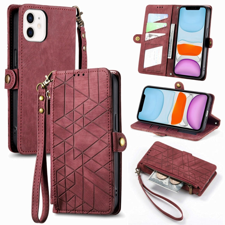 Capa de Telemóvel em Pele com Fecho Lateral e Carteira com Zíper Geométrico, Para iPhone 11, Para iPhone 11 Pro, Para iPhone X / XS, Para iPhone XR, Para iPhone XS Max, Para iPhone 7 Plus / 8 Plus, Para iPhone 6 Plus / 6s Plus, Para iPhone 6 / 6s