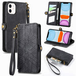 Capa de Telemóvel em Pele com Fecho Lateral e Carteira com Zíper Geométrico, Para iPhone 11, Para iPhone 11 Pro, Para iPhone X / XS, Para iPhone XR, Para iPhone XS Max, Para iPhone 7 Plus / 8 Plus, Para iPhone 6 Plus / 6s Plus, Para iPhone 6 / 6s
