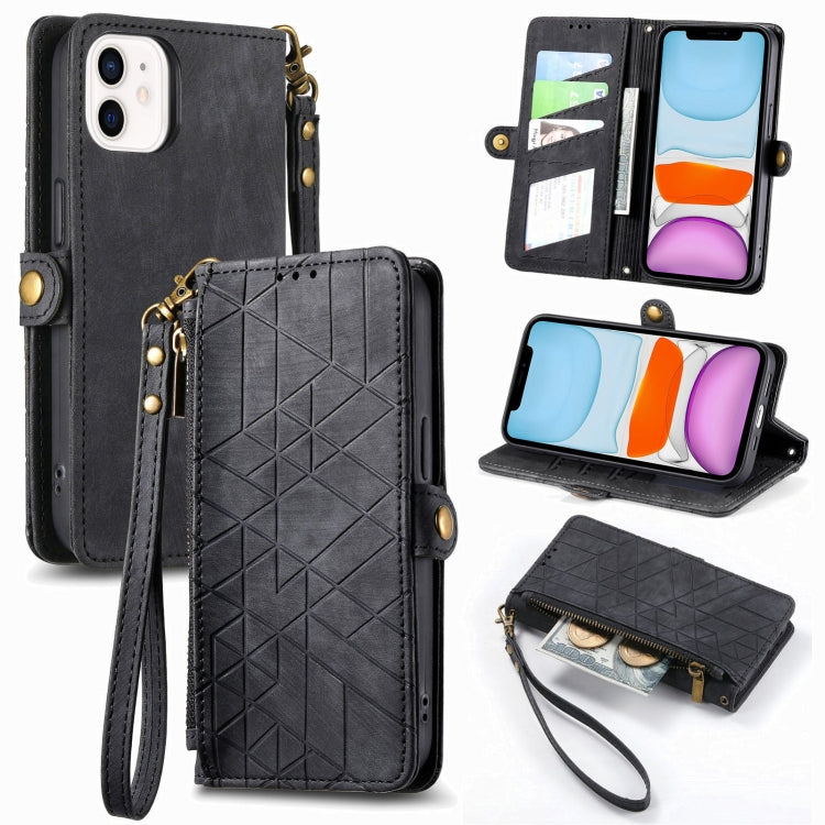 Capa de Telemóvel em Pele com Fecho Lateral e Carteira com Zíper Geométrico, Para iPhone 11, Para iPhone 11 Pro, Para iPhone X / XS, Para iPhone XR, Para iPhone XS Max, Para iPhone 7 Plus / 8 Plus, Para iPhone 6 Plus / 6s Plus, Para iPhone 6 / 6s