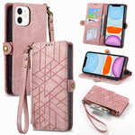Capa de Telemóvel em Pele com Fecho Lateral e Carteira com Zíper Geométrico, Para iPhone 11, Para iPhone 11 Pro, Para iPhone X / XS, Para iPhone XR, Para iPhone XS Max, Para iPhone 7 Plus / 8 Plus, Para iPhone 6 Plus / 6s Plus, Para iPhone 6 / 6s