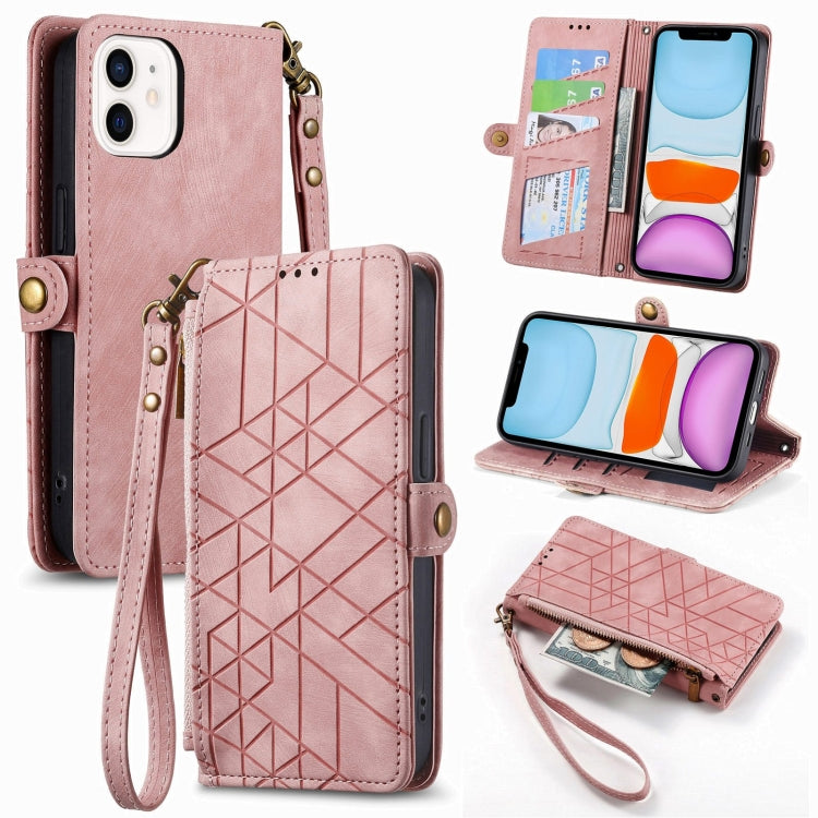 Capa de Telemóvel em Pele com Fecho Lateral e Carteira com Zíper Geométrico, Para iPhone 11, Para iPhone 11 Pro, Para iPhone X / XS, Para iPhone XR, Para iPhone XS Max, Para iPhone 7 Plus / 8 Plus, Para iPhone 6 Plus / 6s Plus, Para iPhone 6 / 6s
