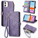 Capa de Telemóvel em Pele com Fecho Lateral e Carteira com Zíper Geométrico, Para iPhone 11, Para iPhone 11 Pro, Para iPhone X / XS, Para iPhone XR, Para iPhone XS Max, Para iPhone 7 Plus / 8 Plus, Para iPhone 6 Plus / 6s Plus, Para iPhone 6 / 6s
