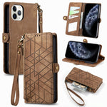 Capa de Telemóvel em Pele com Fecho Lateral e Carteira com Zíper Geométrico, Para iPhone 11, Para iPhone 11 Pro, Para iPhone X / XS, Para iPhone XR, Para iPhone XS Max, Para iPhone 7 Plus / 8 Plus, Para iPhone 6 Plus / 6s Plus, Para iPhone 6 / 6s