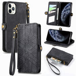 Capa de Telemóvel em Pele com Fecho Lateral e Carteira com Zíper Geométrico, Para iPhone 11, Para iPhone 11 Pro, Para iPhone X / XS, Para iPhone XR, Para iPhone XS Max, Para iPhone 7 Plus / 8 Plus, Para iPhone 6 Plus / 6s Plus, Para iPhone 6 / 6s