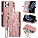 Capa de Telemóvel em Pele com Fecho Lateral e Carteira com Zíper Geométrico, Para iPhone 11, Para iPhone 11 Pro, Para iPhone X / XS, Para iPhone XR, Para iPhone XS Max, Para iPhone 7 Plus / 8 Plus, Para iPhone 6 Plus / 6s Plus, Para iPhone 6 / 6s