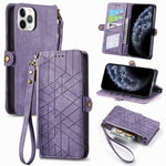 Capa de Telemóvel em Pele com Fecho Lateral e Carteira com Zíper Geométrico, Para iPhone 11, Para iPhone 11 Pro, Para iPhone X / XS, Para iPhone XR, Para iPhone XS Max, Para iPhone 7 Plus / 8 Plus, Para iPhone 6 Plus / 6s Plus, Para iPhone 6 / 6s
