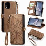 Capa de Telemóvel em Pele com Fecho Lateral e Carteira com Zíper Geométrico, Para iPhone 11, Para iPhone 11 Pro, Para iPhone X / XS, Para iPhone XR, Para iPhone XS Max, Para iPhone 7 Plus / 8 Plus, Para iPhone 6 Plus / 6s Plus, Para iPhone 6 / 6s
