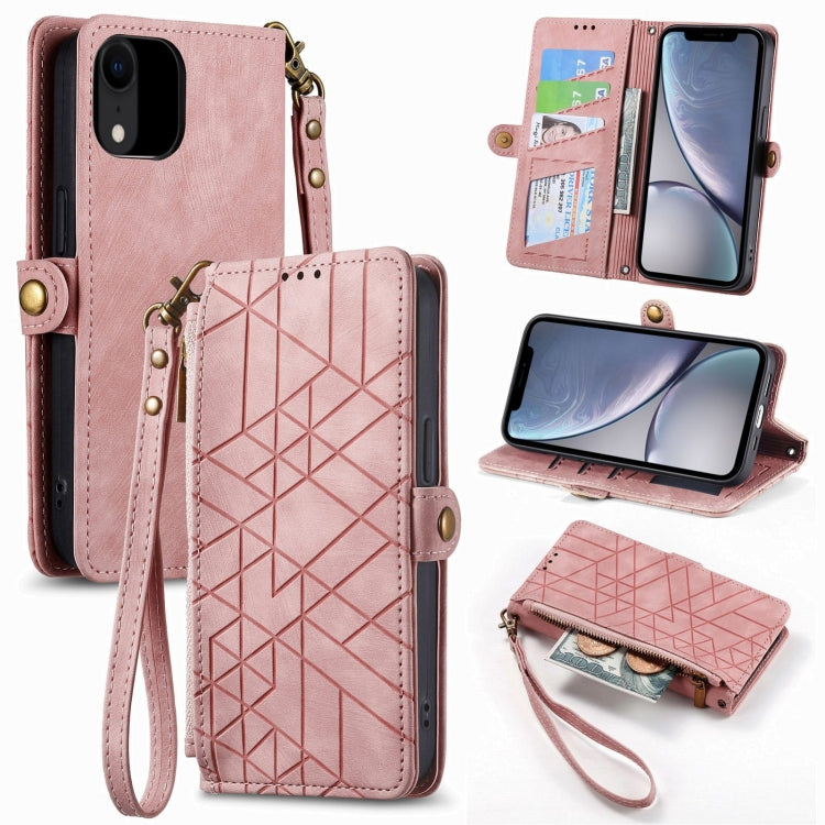 Capa de Telemóvel em Pele com Fecho Lateral e Carteira com Zíper Geométrico, Para iPhone 11, Para iPhone 11 Pro, Para iPhone X / XS, Para iPhone XR, Para iPhone XS Max, Para iPhone 7 Plus / 8 Plus, Para iPhone 6 Plus / 6s Plus, Para iPhone 6 / 6s