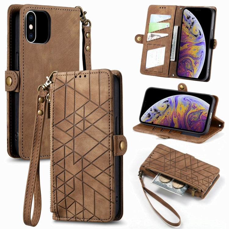 Capa de Telemóvel em Pele com Fecho Lateral e Carteira com Zíper Geométrico, Para iPhone 11, Para iPhone 11 Pro, Para iPhone X / XS, Para iPhone XR, Para iPhone XS Max, Para iPhone 7 Plus / 8 Plus, Para iPhone 6 Plus / 6s Plus, Para iPhone 6 / 6s