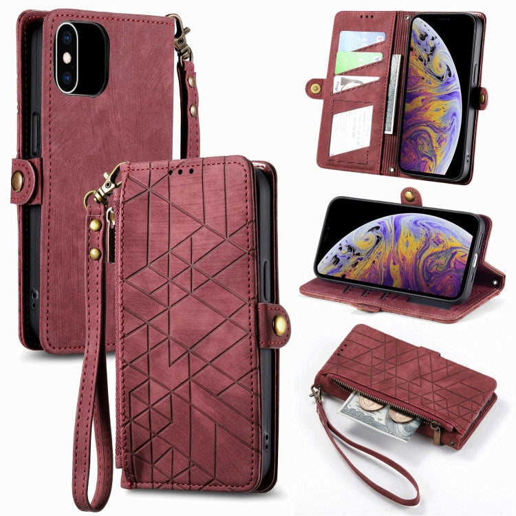 Capa de Telemóvel em Pele com Fecho Lateral e Carteira com Zíper Geométrico, Para iPhone 11, Para iPhone 11 Pro, Para iPhone X / XS, Para iPhone XR, Para iPhone XS Max, Para iPhone 7 Plus / 8 Plus, Para iPhone 6 Plus / 6s Plus, Para iPhone 6 / 6s