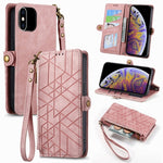 Capa de Telemóvel em Pele com Fecho Lateral e Carteira com Zíper Geométrico, Para iPhone 11, Para iPhone 11 Pro, Para iPhone X / XS, Para iPhone XR, Para iPhone XS Max, Para iPhone 7 Plus / 8 Plus, Para iPhone 6 Plus / 6s Plus, Para iPhone 6 / 6s