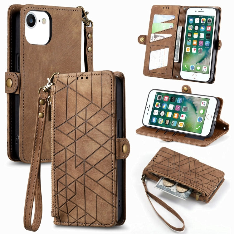 Capa de Telemóvel em Pele com Fecho Lateral e Carteira com Zíper Geométrico, Para iPhone 11, Para iPhone 11 Pro, Para iPhone X / XS, Para iPhone XR, Para iPhone XS Max, Para iPhone 7 Plus / 8 Plus, Para iPhone 6 Plus / 6s Plus, Para iPhone 6 / 6s