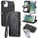 Capa de Telemóvel em Pele com Fecho Lateral e Carteira com Zíper Geométrico, Para iPhone 11, Para iPhone 11 Pro, Para iPhone X / XS, Para iPhone XR, Para iPhone XS Max, Para iPhone 7 Plus / 8 Plus, Para iPhone 6 Plus / 6s Plus, Para iPhone 6 / 6s