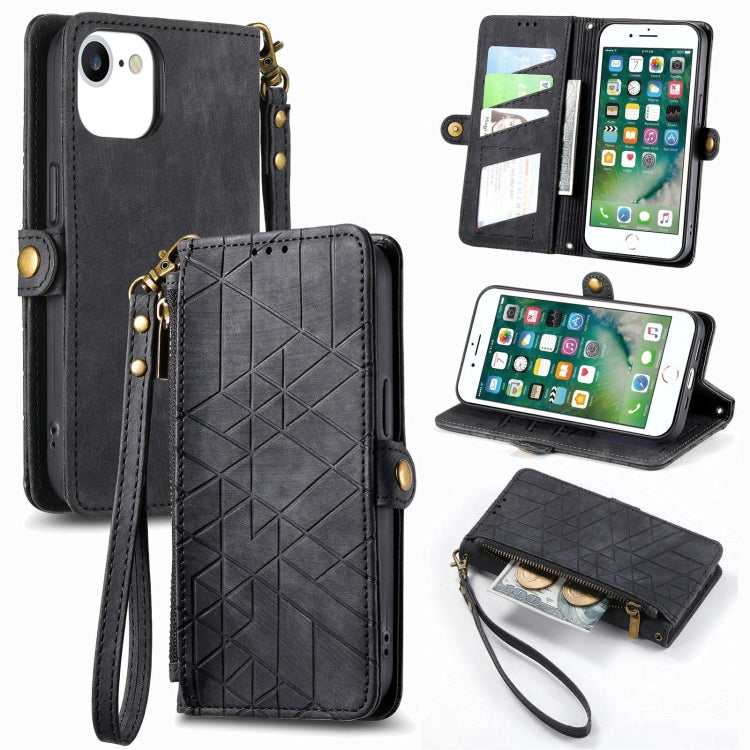 Capa de Telemóvel em Pele com Fecho Lateral e Carteira com Zíper Geométrico, Para iPhone 11, Para iPhone 11 Pro, Para iPhone X / XS, Para iPhone XR, Para iPhone XS Max, Para iPhone 7 Plus / 8 Plus, Para iPhone 6 Plus / 6s Plus, Para iPhone 6 / 6s