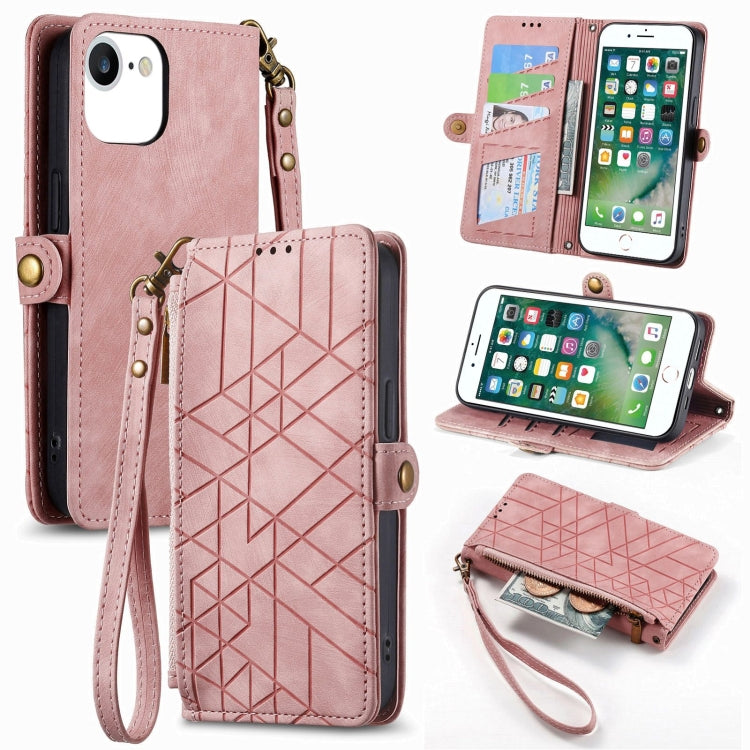 Capa de Telemóvel em Pele com Fecho Lateral e Carteira com Zíper Geométrico, Para iPhone 11, Para iPhone 11 Pro, Para iPhone X / XS, Para iPhone XR, Para iPhone XS Max, Para iPhone 7 Plus / 8 Plus, Para iPhone 6 Plus / 6s Plus, Para iPhone 6 / 6s