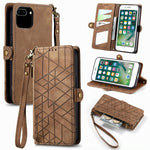 Capa de Telemóvel em Pele com Fecho Lateral e Carteira com Zíper Geométrico, Para iPhone 11, Para iPhone 11 Pro, Para iPhone X / XS, Para iPhone XR, Para iPhone XS Max, Para iPhone 7 Plus / 8 Plus, Para iPhone 6 Plus / 6s Plus, Para iPhone 6 / 6s