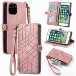 Capa de Telemóvel em Pele com Fecho Lateral e Carteira com Zíper Geométrico, Para iPhone 11, Para iPhone 11 Pro, Para iPhone X / XS, Para iPhone XR, Para iPhone XS Max, Para iPhone 7 Plus / 8 Plus, Para iPhone 6 Plus / 6s Plus, Para iPhone 6 / 6s