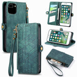 Capa de Telemóvel em Pele com Fecho Lateral e Carteira com Zíper Geométrico, Para iPhone 11, Para iPhone 11 Pro, Para iPhone X / XS, Para iPhone XR, Para iPhone XS Max, Para iPhone 7 Plus / 8 Plus, Para iPhone 6 Plus / 6s Plus, Para iPhone 6 / 6s