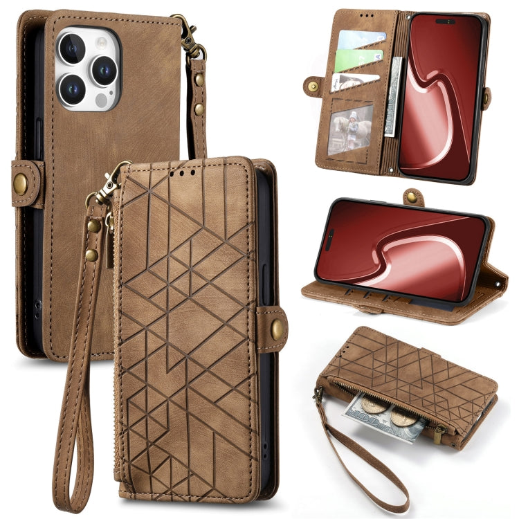 Capa de Telemóvel em Pele com Carteira de Fecho Geométrico e Fivela Lateral, Para iPhone 17e / 16e, Para iPhone 17 Pro Max, Para iPhone 17 Pro, Para iPhone 17, Para iPhone Air, Para iPhone 16 Pro Max, Para iPhone 16 Pro, Para iPhone 16 Plus