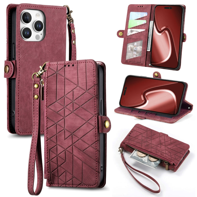 Capa de Telemóvel em Pele com Carteira de Fecho Geométrico e Fivela Lateral, Para iPhone 17e / 16e, Para iPhone 17 Pro Max, Para iPhone 17 Pro, Para iPhone 17, Para iPhone Air, Para iPhone 16 Pro Max, Para iPhone 16 Pro, Para iPhone 16 Plus