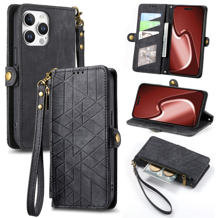 Capa de Telemóvel em Pele com Carteira de Fecho Geométrico e Fivela Lateral, Para iPhone 17e / 16e, Para iPhone 17 Pro Max, Para iPhone 17 Pro, Para iPhone 17, Para iPhone Air, Para iPhone 16 Pro Max, Para iPhone 16 Pro, Para iPhone 16 Plus