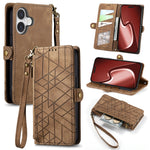 Capa de Telemóvel em Pele com Carteira de Fecho Geométrico e Fivela Lateral, Para iPhone 17e / 16e, Para iPhone 17 Pro Max, Para iPhone 17 Pro, Para iPhone 17, Para iPhone Air, Para iPhone 16 Pro Max, Para iPhone 16 Pro, Para iPhone 16 Plus