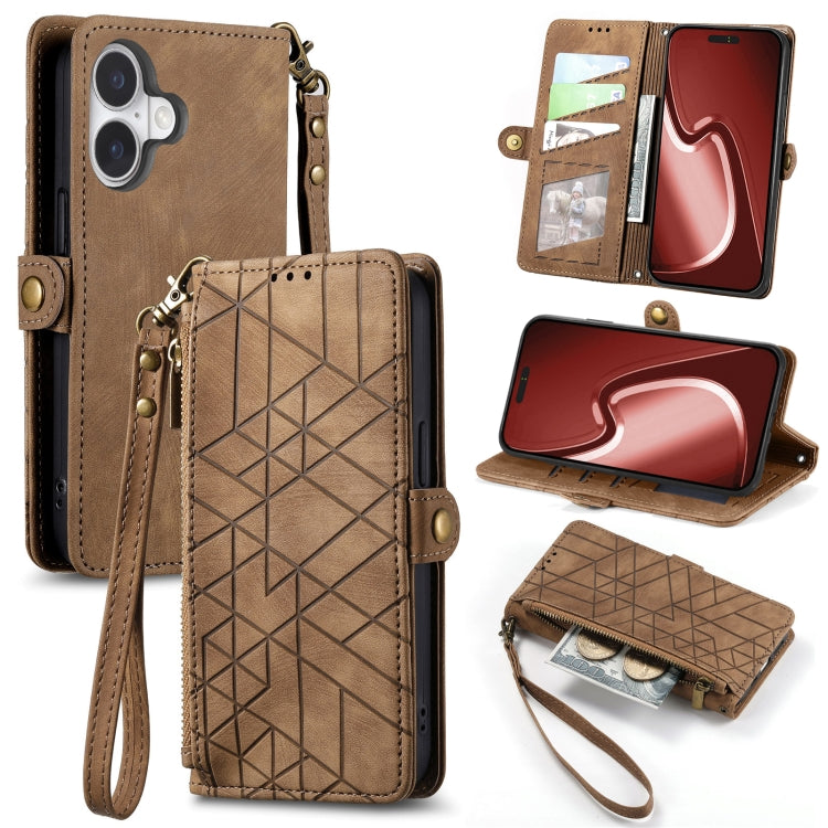 Capa de Telemóvel em Pele com Carteira de Fecho Geométrico e Fivela Lateral, Para iPhone 17e / 16e, Para iPhone 17 Pro Max, Para iPhone 17 Pro, Para iPhone 17, Para iPhone Air, Para iPhone 16 Pro Max, Para iPhone 16 Pro, Para iPhone 16 Plus