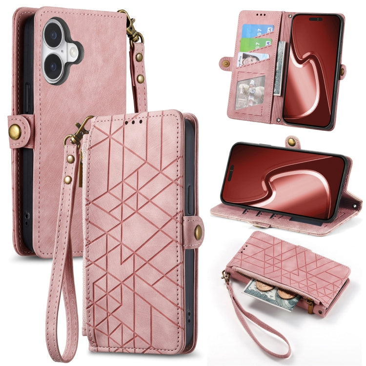 Capa de Telemóvel em Pele com Carteira de Fecho Geométrico e Fivela Lateral, Para iPhone 17e / 16e, Para iPhone 17 Pro Max, Para iPhone 17 Pro, Para iPhone 17, Para iPhone Air, Para iPhone 16 Pro Max, Para iPhone 16 Pro, Para iPhone 16 Plus
