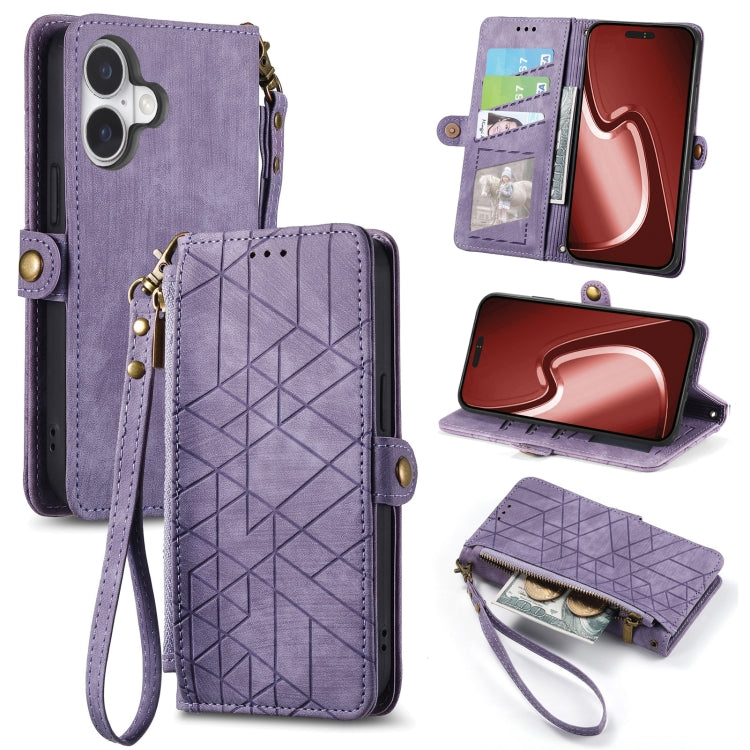 Capa de Telemóvel em Pele com Carteira de Fecho Geométrico e Fivela Lateral, Para iPhone 17e / 16e, Para iPhone 17 Pro Max, Para iPhone 17 Pro, Para iPhone 17, Para iPhone Air, Para iPhone 16 Pro Max, Para iPhone 16 Pro, Para iPhone 16 Plus