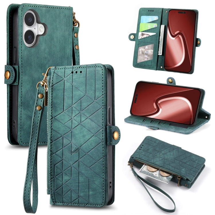Capa de Telemóvel em Pele com Carteira de Fecho Geométrico e Fivela Lateral, Para iPhone 17e / 16e, Para iPhone 17 Pro Max, Para iPhone 17 Pro, Para iPhone 17, Para iPhone Air, Para iPhone 16 Pro Max, Para iPhone 16 Pro, Para iPhone 16 Plus