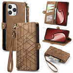 Capa de Telemóvel em Pele com Carteira de Fecho Geométrico e Fivela Lateral, Para iPhone 17e / 16e, Para iPhone 17 Pro Max, Para iPhone 17 Pro, Para iPhone 17, Para iPhone Air, Para iPhone 16 Pro Max, Para iPhone 16 Pro, Para iPhone 16 Plus