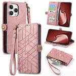 Capa de Telemóvel em Pele com Carteira de Fecho Geométrico e Fivela Lateral, Para iPhone 17e / 16e, Para iPhone 17 Pro Max, Para iPhone 17 Pro, Para iPhone 17, Para iPhone Air, Para iPhone 16 Pro Max, Para iPhone 16 Pro, Para iPhone 16 Plus