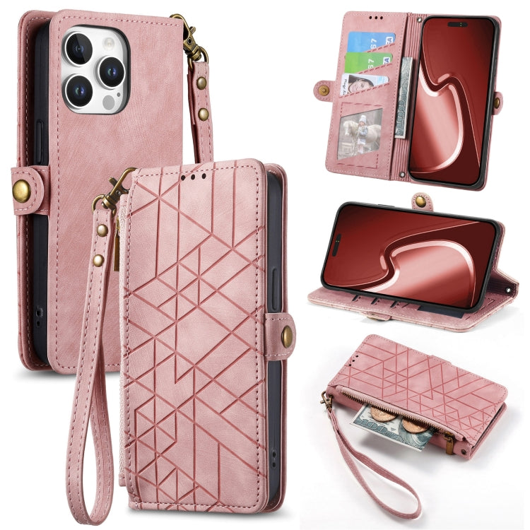 Capa de Telemóvel em Pele com Carteira de Fecho Geométrico e Fivela Lateral, Para iPhone 17e / 16e, Para iPhone 17 Pro Max, Para iPhone 17 Pro, Para iPhone 17, Para iPhone Air, Para iPhone 16 Pro Max, Para iPhone 16 Pro, Para iPhone 16 Plus