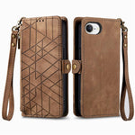 Capa de Telemóvel em Pele com Carteira de Fecho Geométrico e Fivela Lateral, Para iPhone 17e / 16e, Para iPhone 17 Pro Max, Para iPhone 17 Pro, Para iPhone 17, Para iPhone Air, Para iPhone 16 Pro Max, Para iPhone 16 Pro, Para iPhone 16 Plus
