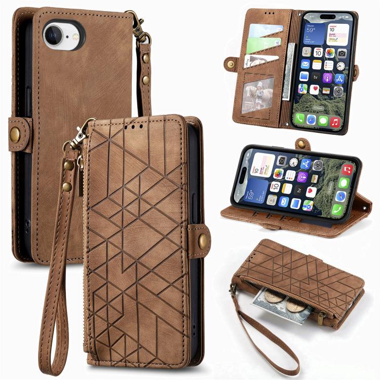 Capa de Telemóvel em Pele com Carteira de Fecho Geométrico e Fivela Lateral, Para iPhone 17e / 16e, Para iPhone 17 Pro Max, Para iPhone 17 Pro, Para iPhone 17, Para iPhone Air, Para iPhone 16 Pro Max, Para iPhone 16 Pro, Para iPhone 16 Plus