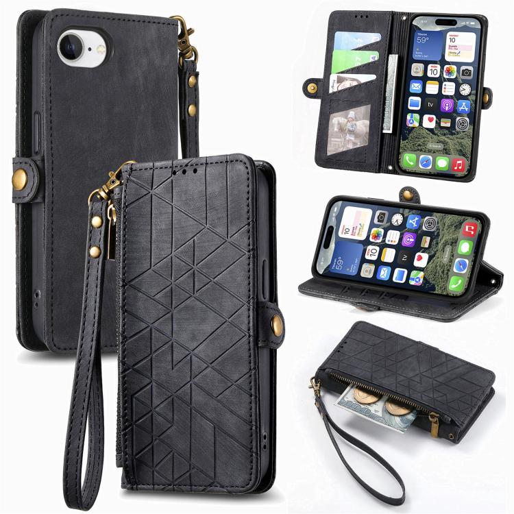 Capa de Telemóvel em Pele com Carteira de Fecho Geométrico e Fivela Lateral, Para iPhone 17e / 16e, Para iPhone 17 Pro Max, Para iPhone 17 Pro, Para iPhone 17, Para iPhone Air, Para iPhone 16 Pro Max, Para iPhone 16 Pro, Para iPhone 16 Plus