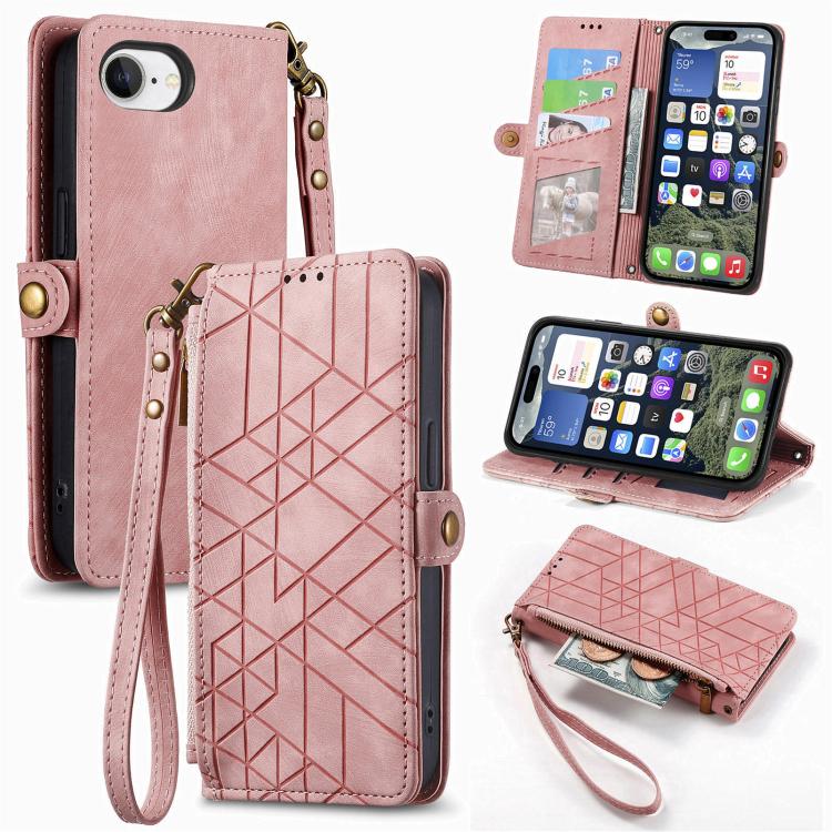 Capa de Telemóvel em Pele com Carteira de Fecho Geométrico e Fivela Lateral, Para iPhone 17e / 16e, Para iPhone 17 Pro Max, Para iPhone 17 Pro, Para iPhone 17, Para iPhone Air, Para iPhone 16 Pro Max, Para iPhone 16 Pro, Para iPhone 16 Plus