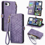 Capa de Telemóvel em Pele com Carteira de Fecho Geométrico e Fivela Lateral, Para iPhone 17e / 16e, Para iPhone 17 Pro Max, Para iPhone 17 Pro, Para iPhone 17, Para iPhone Air, Para iPhone 16 Pro Max, Para iPhone 16 Pro, Para iPhone 16 Plus
