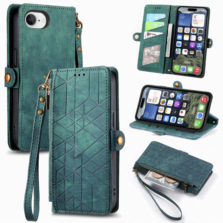 Capa de Telemóvel em Pele com Carteira de Fecho Geométrico e Fivela Lateral, Para iPhone 17e / 16e, Para iPhone 17 Pro Max, Para iPhone 17 Pro, Para iPhone 17, Para iPhone Air, Para iPhone 16 Pro Max, Para iPhone 16 Pro, Para iPhone 16 Plus