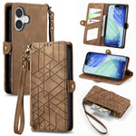 Capa de Telemóvel em Pele com Carteira de Fecho Geométrico e Fivela Lateral, Para iPhone 17e / 16e, Para iPhone 17 Pro Max, Para iPhone 17 Pro, Para iPhone 17, Para iPhone Air, Para iPhone 16 Pro Max, Para iPhone 16 Pro, Para iPhone 16 Plus