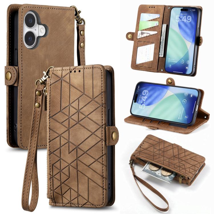 Capa de Telemóvel em Pele com Carteira de Fecho Geométrico e Fivela Lateral, Para iPhone 17e / 16e, Para iPhone 17 Pro Max, Para iPhone 17 Pro, Para iPhone 17, Para iPhone Air, Para iPhone 16 Pro Max, Para iPhone 16 Pro, Para iPhone 16 Plus