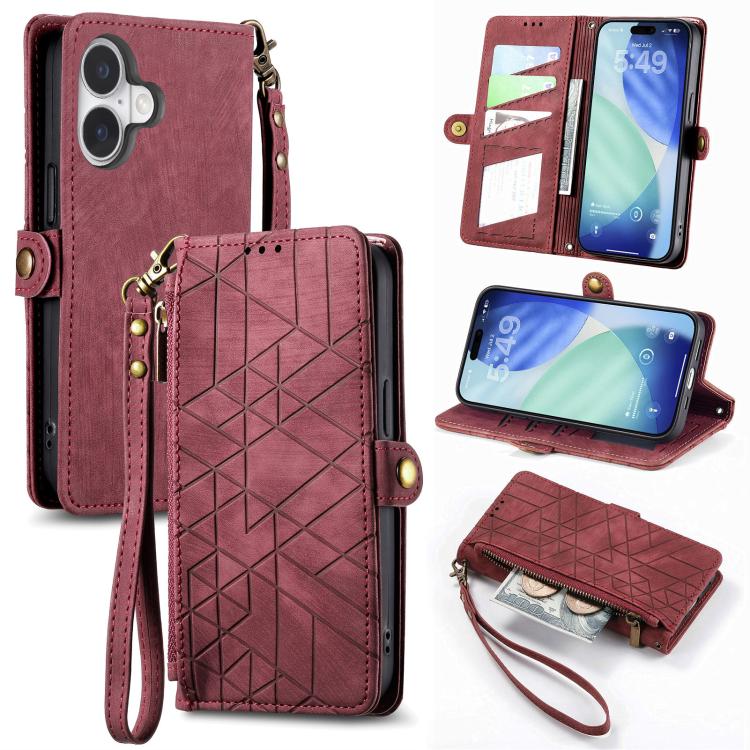 Capa de Telemóvel em Pele com Carteira de Fecho Geométrico e Fivela Lateral, Para iPhone 17e / 16e, Para iPhone 17 Pro Max, Para iPhone 17 Pro, Para iPhone 17, Para iPhone Air, Para iPhone 16 Pro Max, Para iPhone 16 Pro, Para iPhone 16 Plus