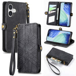 Capa de Telemóvel em Pele com Carteira de Fecho Geométrico e Fivela Lateral, Para iPhone 17e / 16e, Para iPhone 17 Pro Max, Para iPhone 17 Pro, Para iPhone 17, Para iPhone Air, Para iPhone 16 Pro Max, Para iPhone 16 Pro, Para iPhone 16 Plus