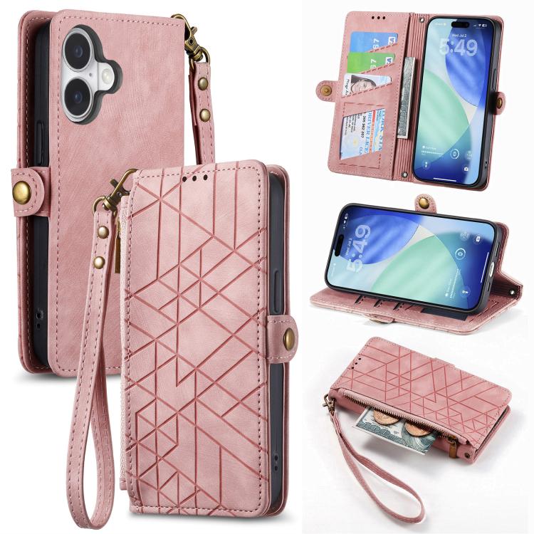 Capa de Telemóvel em Pele com Carteira de Fecho Geométrico e Fivela Lateral, Para iPhone 17e / 16e, Para iPhone 17 Pro Max, Para iPhone 17 Pro, Para iPhone 17, Para iPhone Air, Para iPhone 16 Pro Max, Para iPhone 16 Pro, Para iPhone 16 Plus