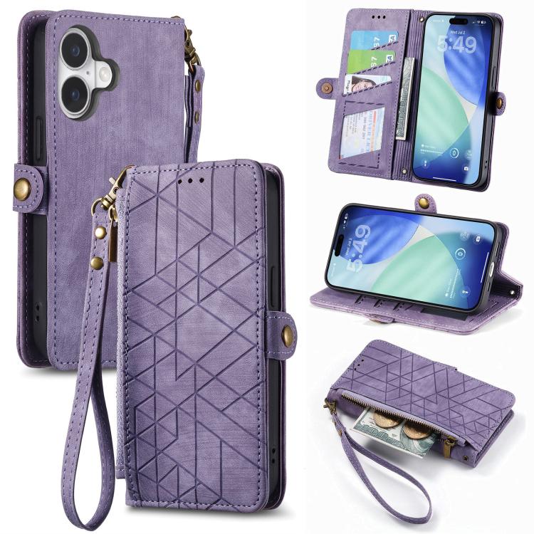 Capa de Telemóvel em Pele com Carteira de Fecho Geométrico e Fivela Lateral, Para iPhone 17e / 16e, Para iPhone 17 Pro Max, Para iPhone 17 Pro, Para iPhone 17, Para iPhone Air, Para iPhone 16 Pro Max, Para iPhone 16 Pro, Para iPhone 16 Plus